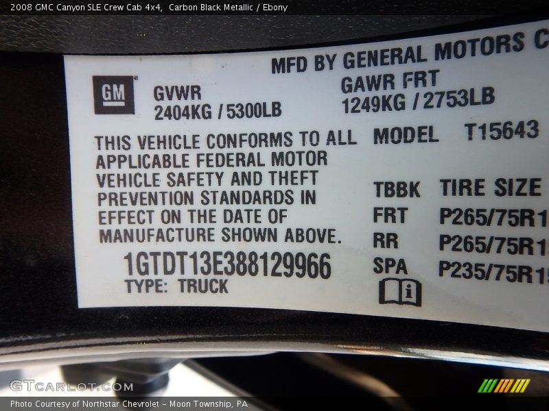 Carbon Black Metallic / Ebony 2008 GMC Canyon SLE Crew Cab 4x4
