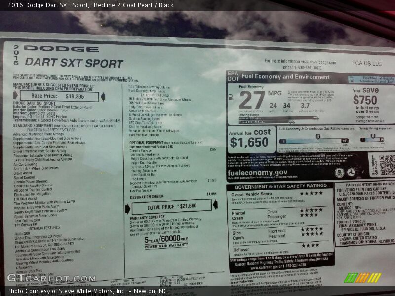 2016 Dart SXT Sport Window Sticker
