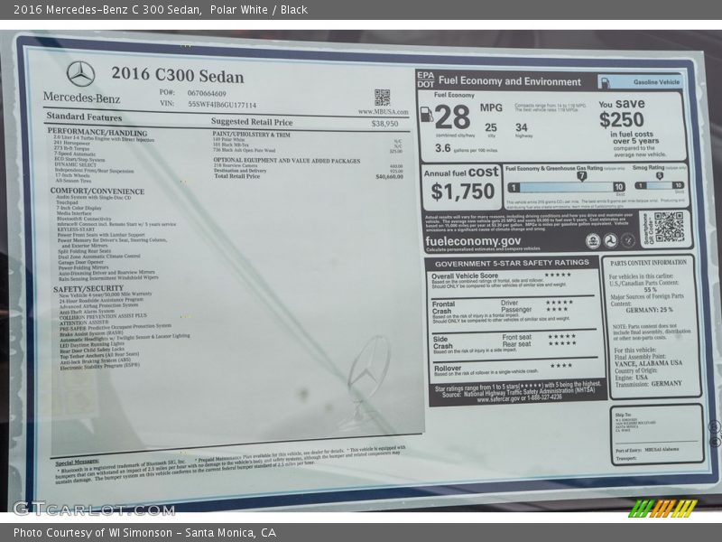 Polar White / Black 2016 Mercedes-Benz C 300 Sedan