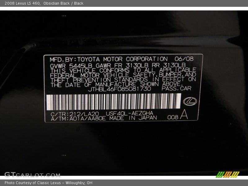 Obsidian Black / Black 2008 Lexus LS 460