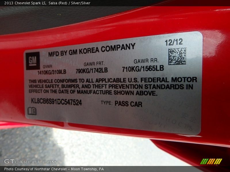 Salsa (Red) / Silver/Silver 2013 Chevrolet Spark LS