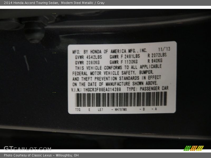 Modern Steel Metallic / Gray 2014 Honda Accord Touring Sedan