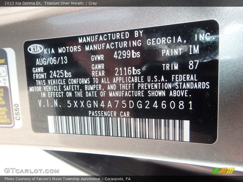 Titanium Silver Metallic / Gray 2013 Kia Optima EX