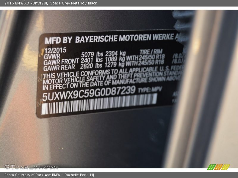 Space Grey Metallic / Black 2016 BMW X3 xDrive28i