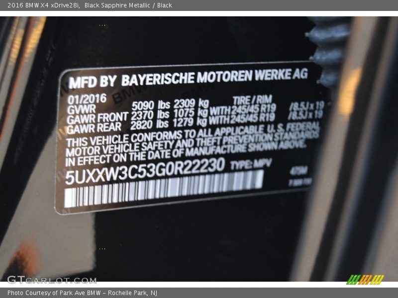 Black Sapphire Metallic / Black 2016 BMW X4 xDrive28i