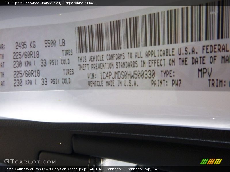 Bright White / Black 2017 Jeep Cherokee Limited 4x4