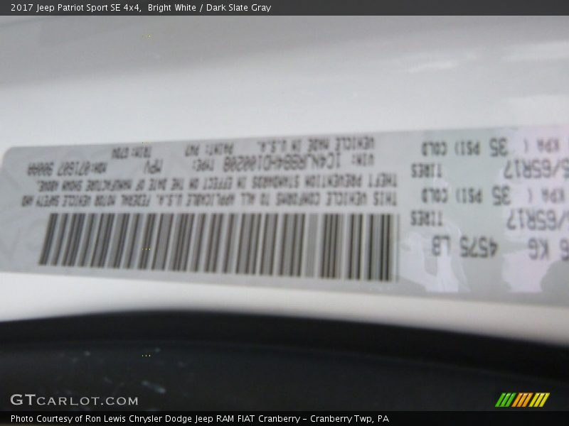 Bright White / Dark Slate Gray 2017 Jeep Patriot Sport SE 4x4