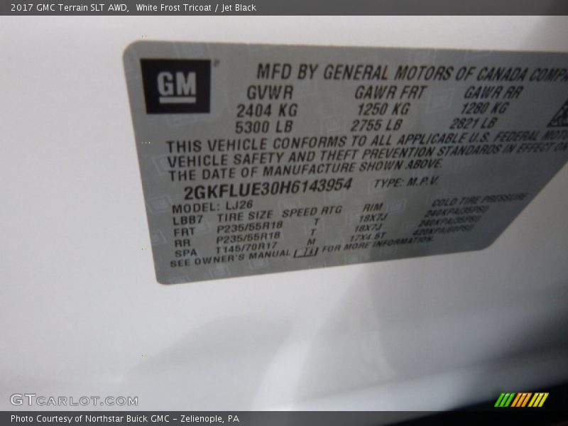 White Frost Tricoat / Jet Black 2017 GMC Terrain SLT AWD