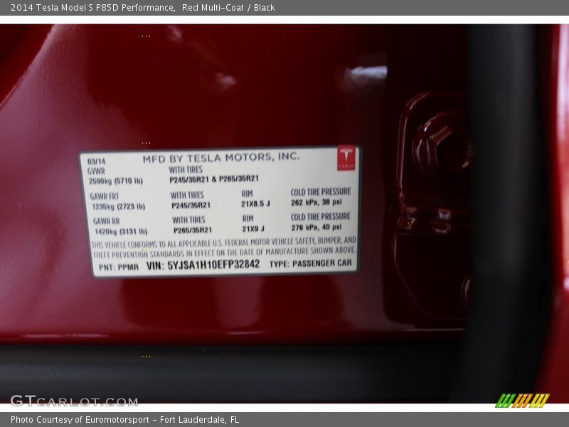 Info Tag of 2014 Model S P85D Performance