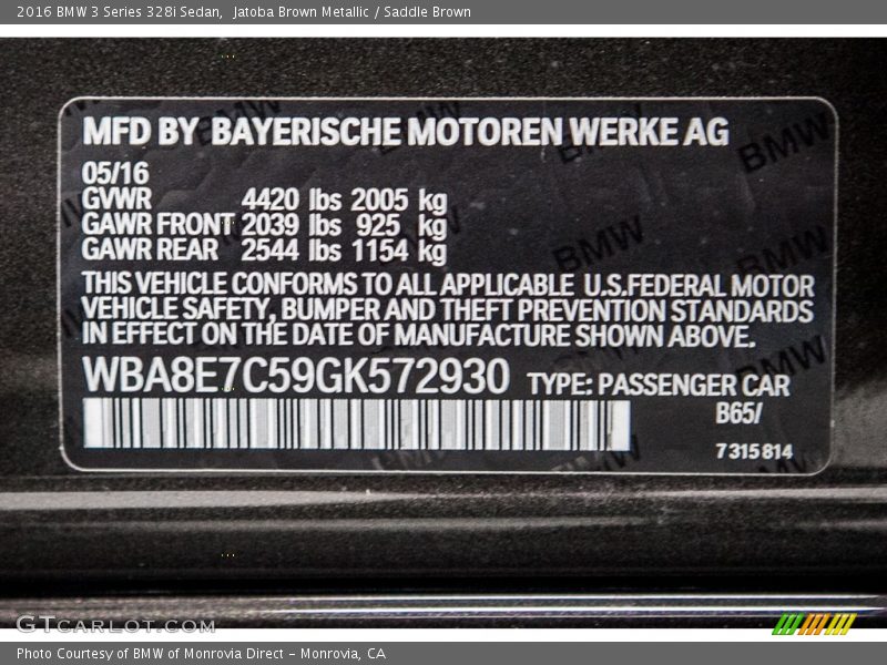 2016 3 Series 328i Sedan Jatoba Brown Metallic Color Code B65