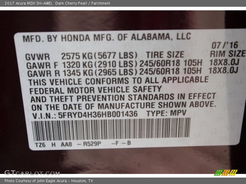 Dark Cherry Pearl / Parchment 2017 Acura MDX SH-AWD