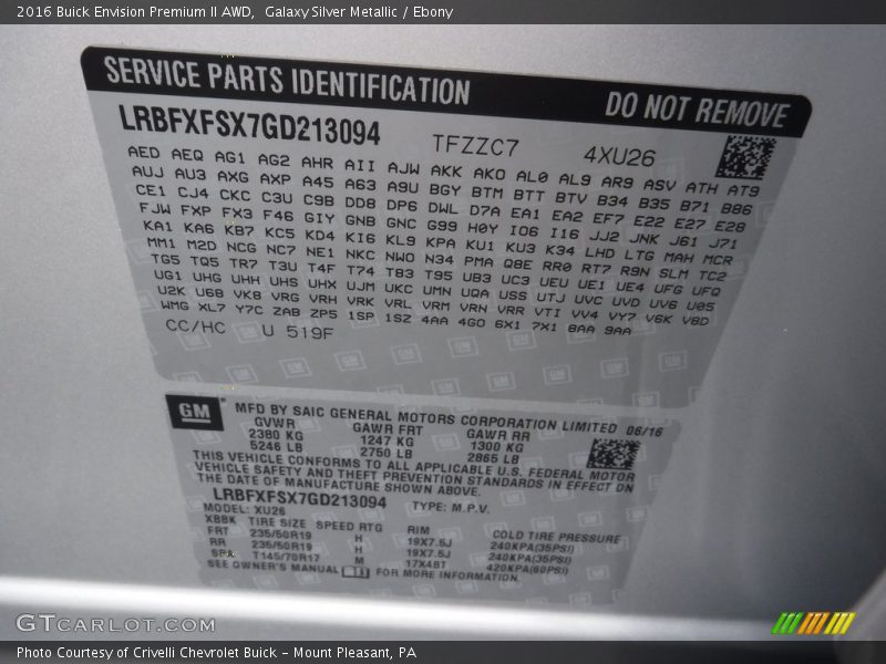 Galaxy Silver Metallic / Ebony 2016 Buick Envision Premium II AWD