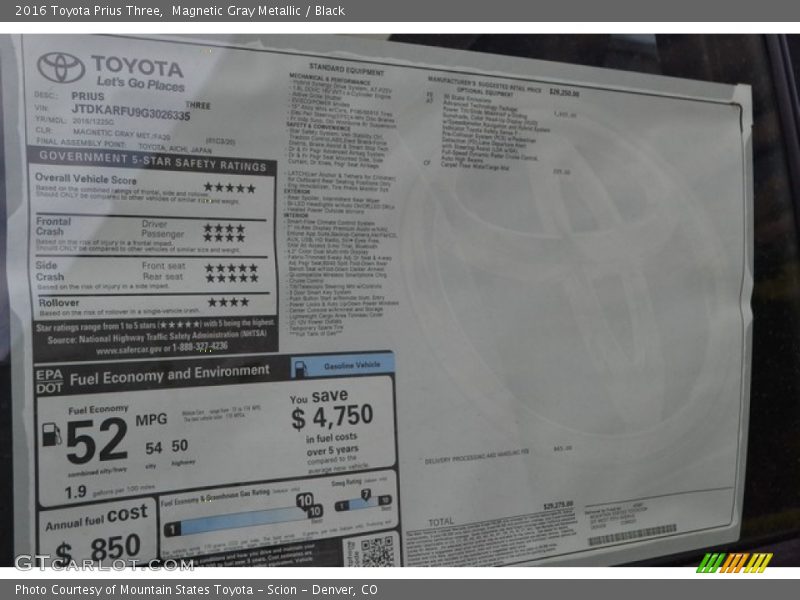 Magnetic Gray Metallic / Black 2016 Toyota Prius Three