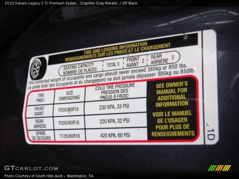 Graphite Gray Metallic / Off Black 2010 Subaru Legacy 2.5i Premium Sedan