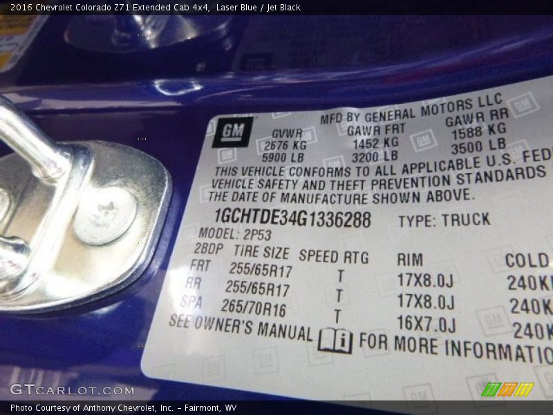 Laser Blue / Jet Black 2016 Chevrolet Colorado Z71 Extended Cab 4x4