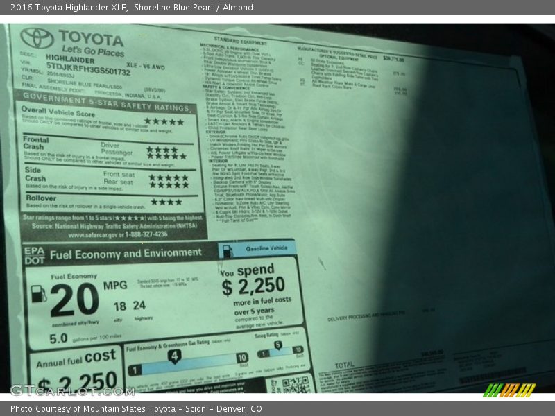 Shoreline Blue Pearl / Almond 2016 Toyota Highlander XLE