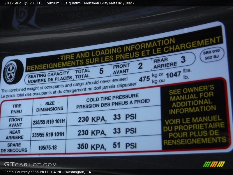 Monsoon Gray Metallic / Black 2017 Audi Q5 2.0 TFSI Premium Plus quattro
