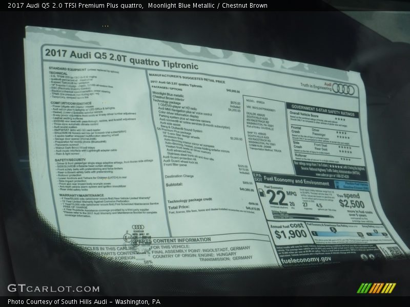  2017 Q5 2.0 TFSI Premium Plus quattro Window Sticker