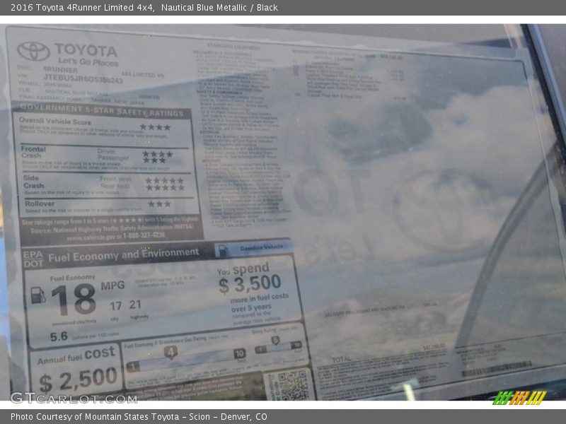 Nautical Blue Metallic / Black 2016 Toyota 4Runner Limited 4x4