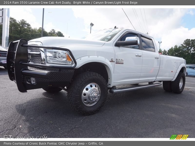 Bright White / Canyon Brown/Light Frost Beige 2014 Ram 3500 Laramie Crew Cab 4x4 Dually