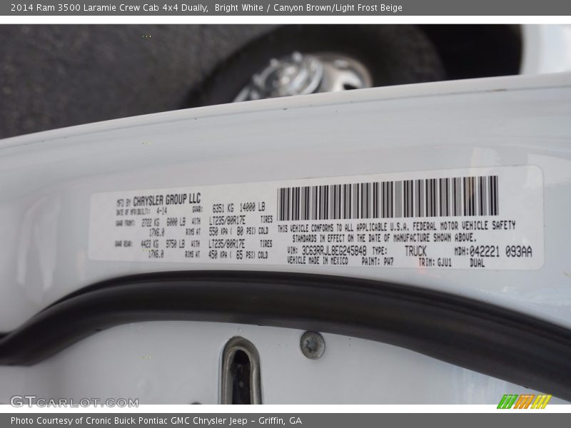 Bright White / Canyon Brown/Light Frost Beige 2014 Ram 3500 Laramie Crew Cab 4x4 Dually