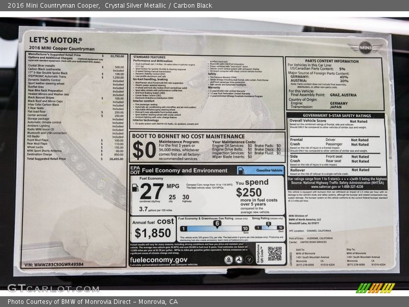 Crystal Silver Metallic / Carbon Black 2016 Mini Countryman Cooper