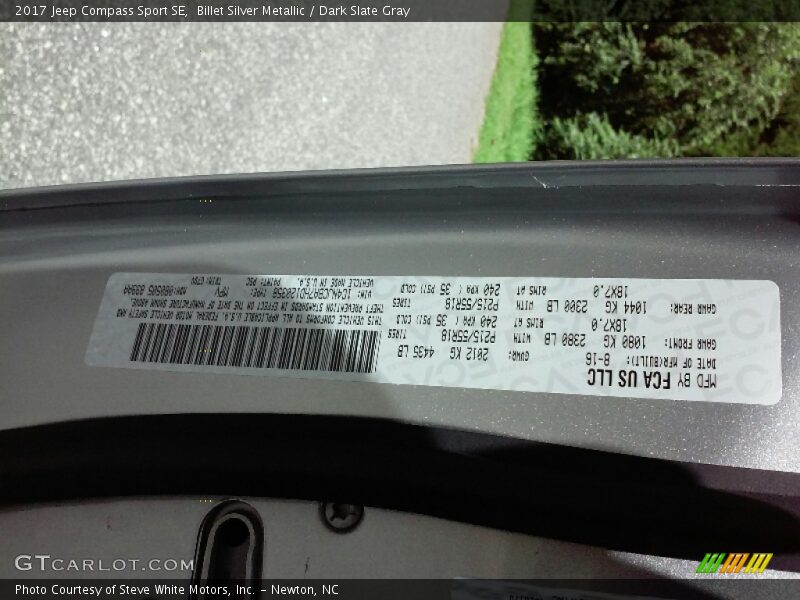 2017 Compass Sport SE Billet Silver Metallic Color Code PSC