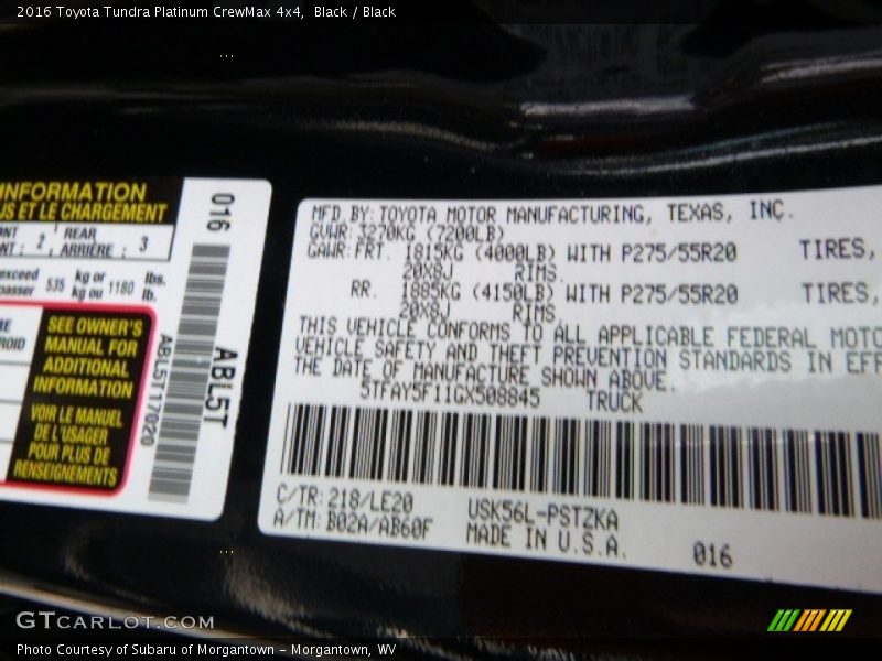 Black / Black 2016 Toyota Tundra Platinum CrewMax 4x4