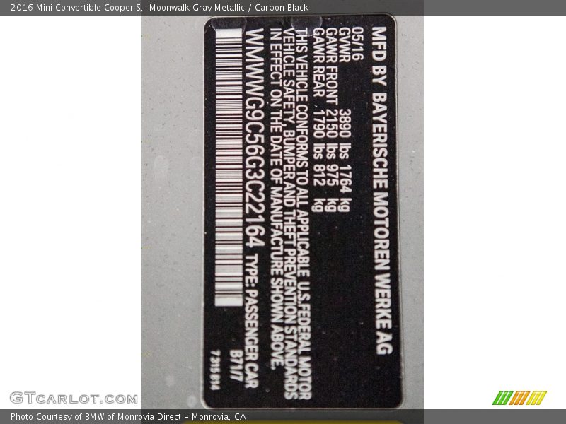 2016 Convertible Cooper S Moonwalk Gray Metallic Color Code B71