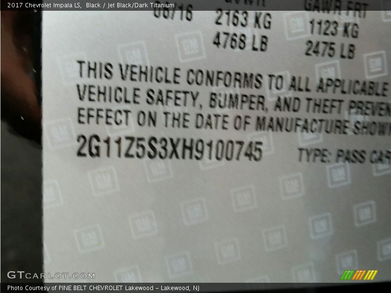 Black / Jet Black/Dark Titanium 2017 Chevrolet Impala LS