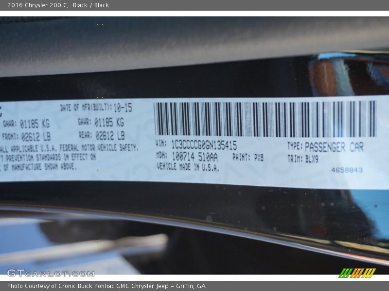 Black / Black 2016 Chrysler 200 C