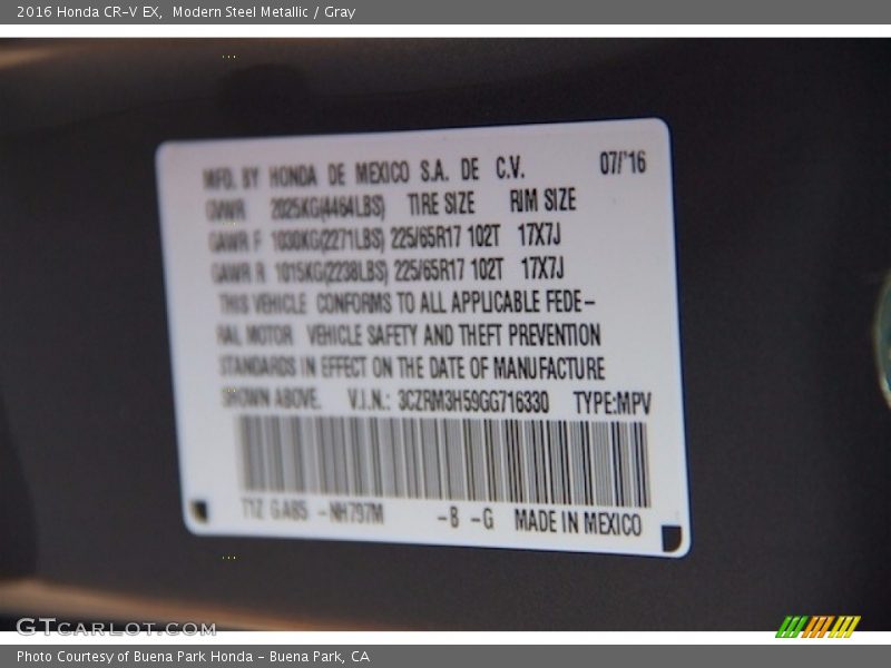 Modern Steel Metallic / Gray 2016 Honda CR-V EX