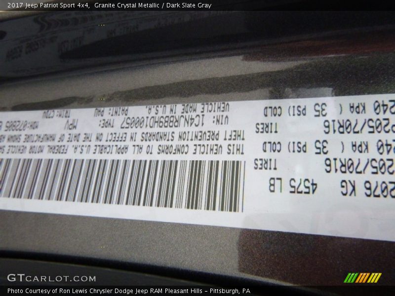 Granite Crystal Metallic / Dark Slate Gray 2017 Jeep Patriot Sport 4x4