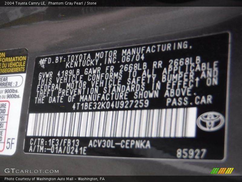 Phantom Gray Pearl / Stone 2004 Toyota Camry LE