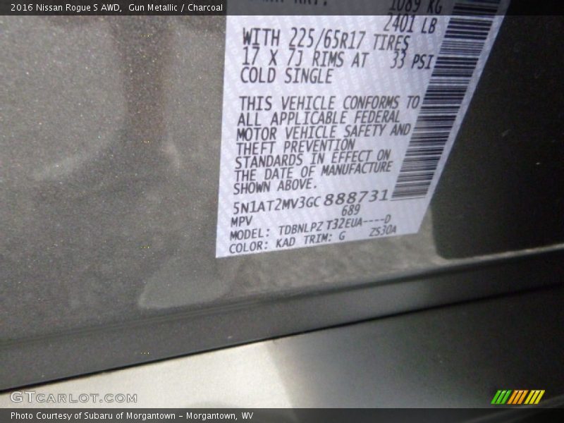 Gun Metallic / Charcoal 2016 Nissan Rogue S AWD