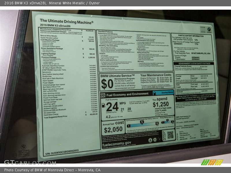 Mineral White Metallic / Oyster 2016 BMW X3 xDrive28i