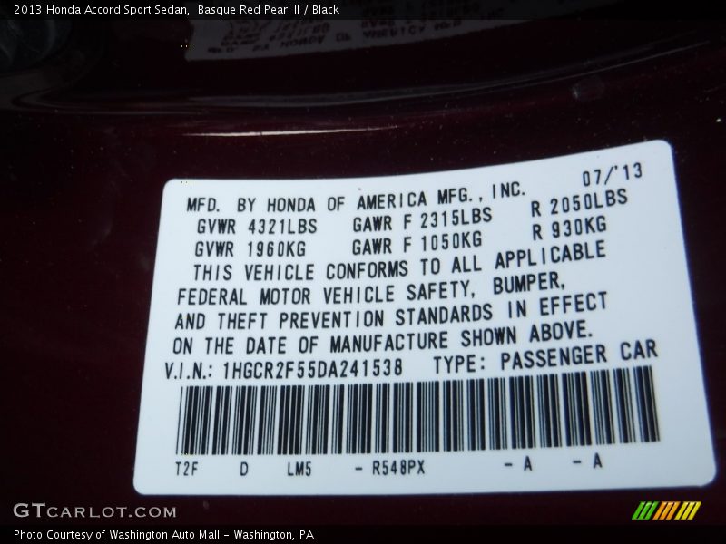 Basque Red Pearl II / Black 2013 Honda Accord Sport Sedan