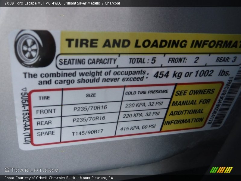 Brilliant Silver Metallic / Charcoal 2009 Ford Escape XLT V6 4WD