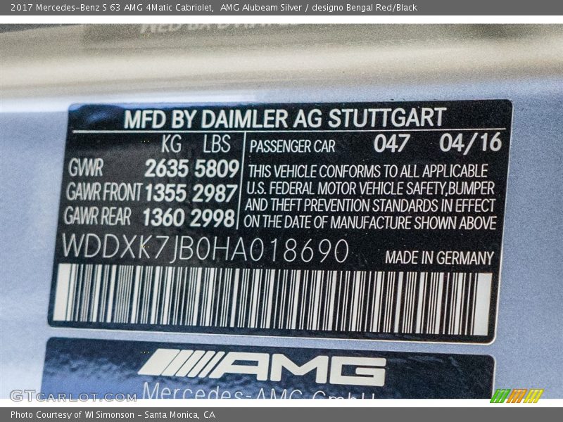 2017 S 63 AMG 4Matic Cabriolet AMG Alubeam Silver Color Code 047