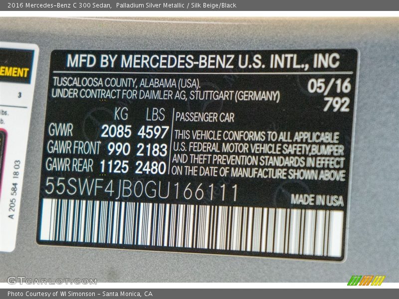 Palladium Silver Metallic / Silk Beige/Black 2016 Mercedes-Benz C 300 Sedan
