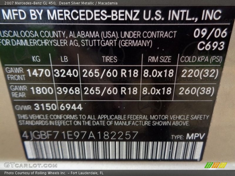 Desert Silver Metallic / Macadamia 2007 Mercedes-Benz GL 450