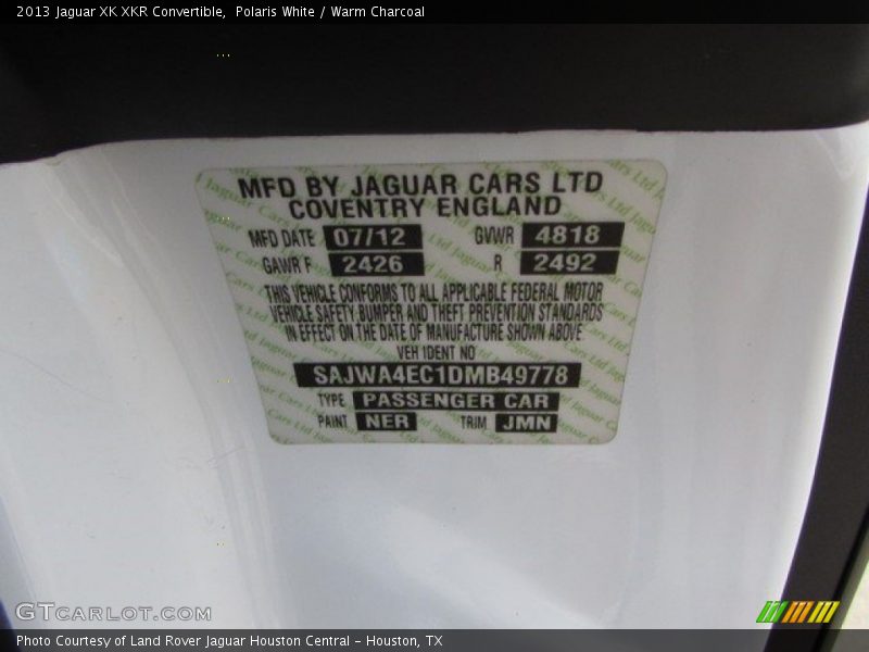 Polaris White / Warm Charcoal 2013 Jaguar XK XKR Convertible