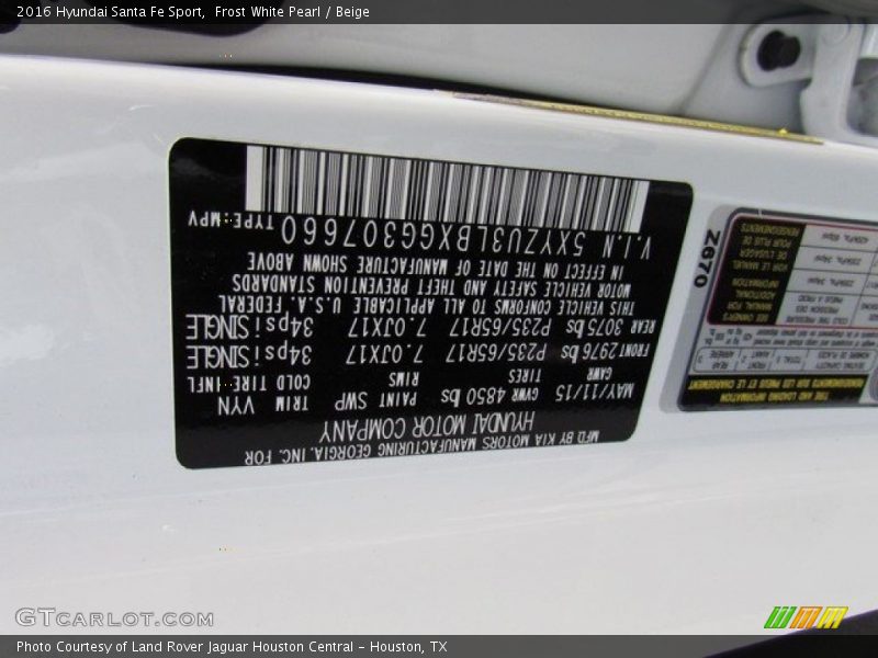 Frost White Pearl / Beige 2016 Hyundai Santa Fe Sport