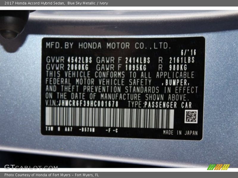 Blue Sky Metallic / Ivory 2017 Honda Accord Hybrid Sedan