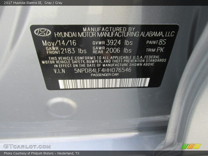 Gray / Gray 2017 Hyundai Elantra SE