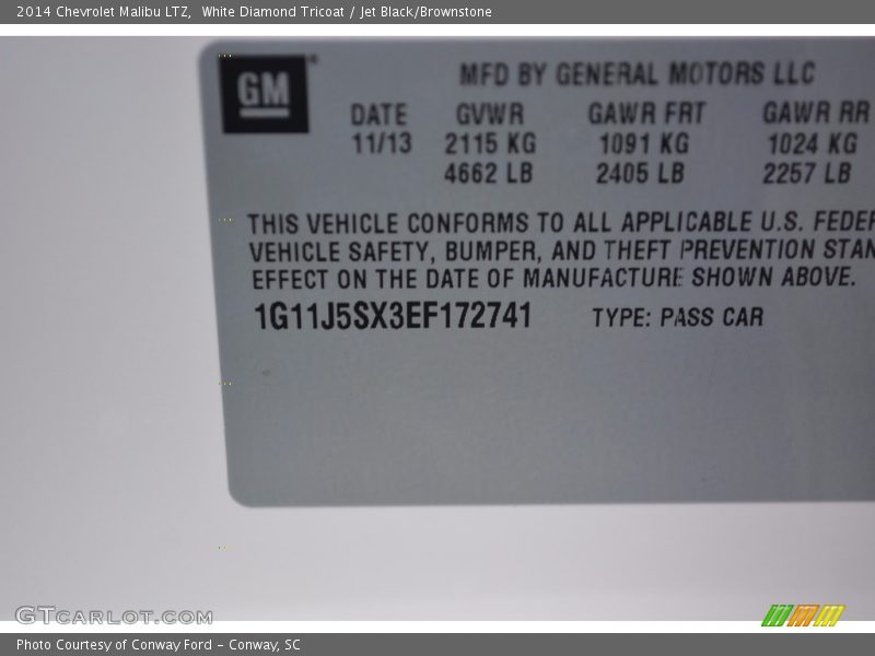 White Diamond Tricoat / Jet Black/Brownstone 2014 Chevrolet Malibu LTZ