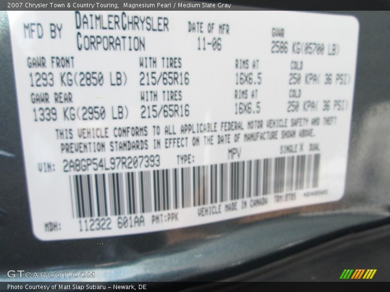 Magnesium Pearl / Medium Slate Gray 2007 Chrysler Town & Country Touring