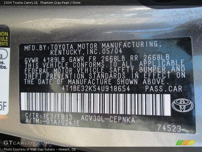 Phantom Gray Pearl / Stone 2004 Toyota Camry LE