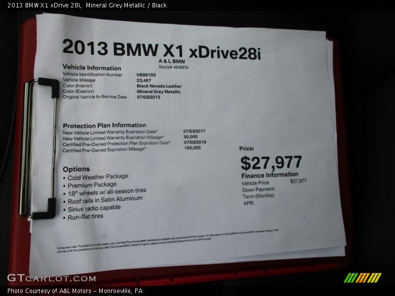 Mineral Grey Metallic / Black 2013 BMW X1 xDrive 28i