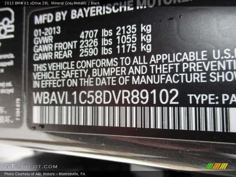 Mineral Grey Metallic / Black 2013 BMW X1 xDrive 28i
